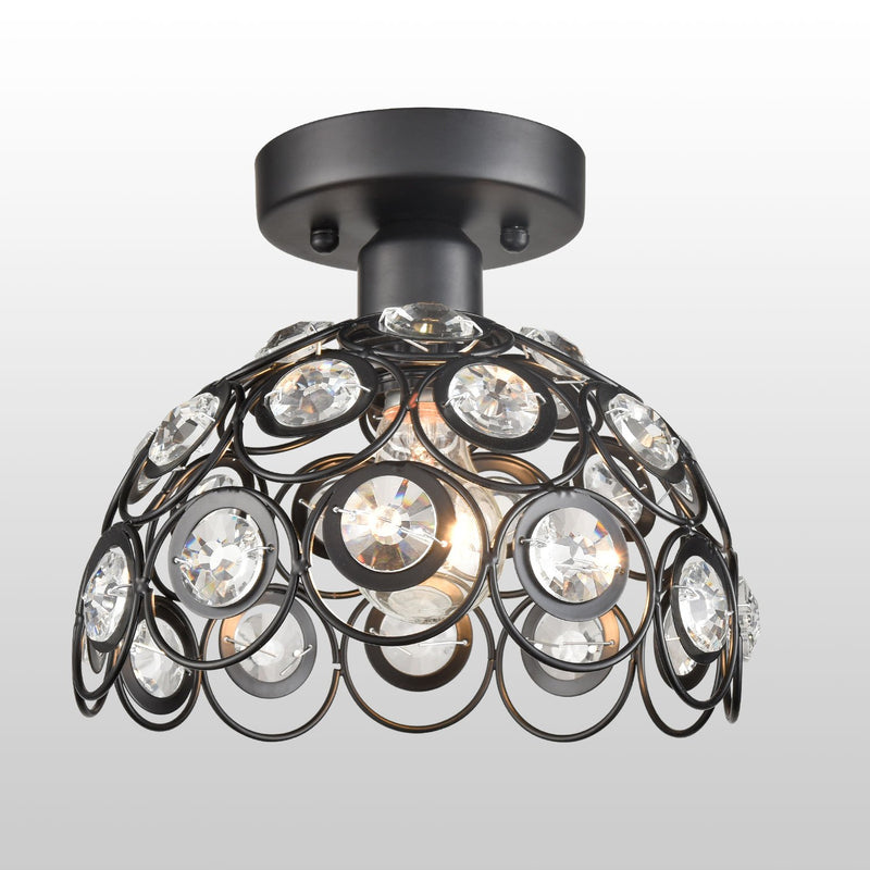 Modern Jewel Crystal and Black Metal Semi-Flushmount Ceiling Fixture